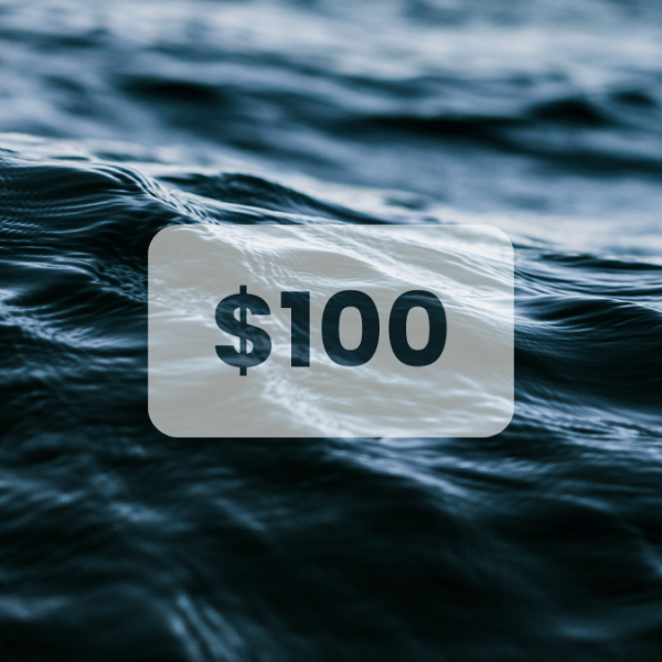 Water background with $100 text in writing